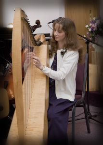 Lisa plays harp music for seating of the mothers and entry of wedding party.
